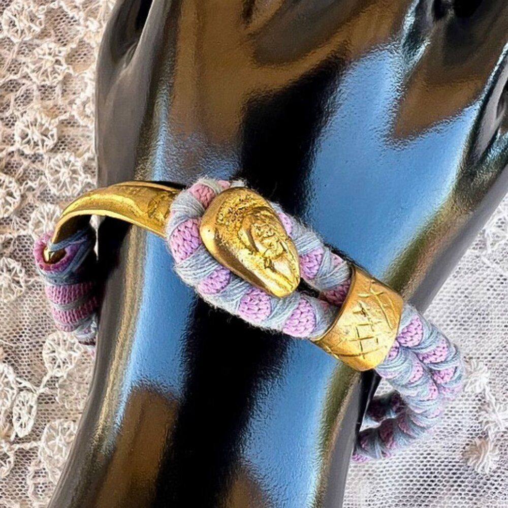 Hand Crafted Gold Overlay Purple/Pink & Blue Fabric Bracelet Istanbul Designer - Picture 5 of 9